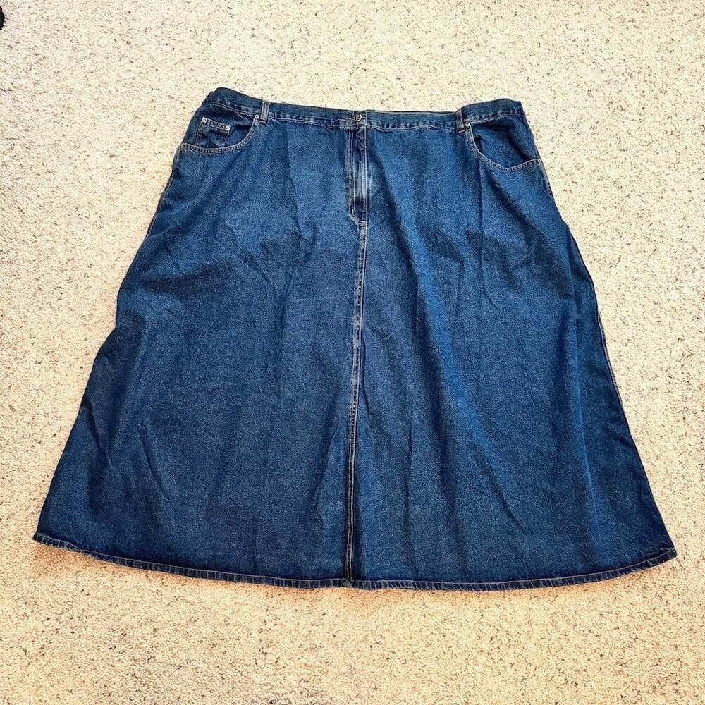 Roaman’s Skirt Womens Plus Size 36W 4X Blue Denim A-Line Midi Button Closure